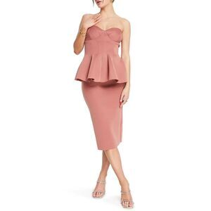ASOS DESIGN Womens Dome Peplum Midi Dress in Dusky Pink Size‎ 10